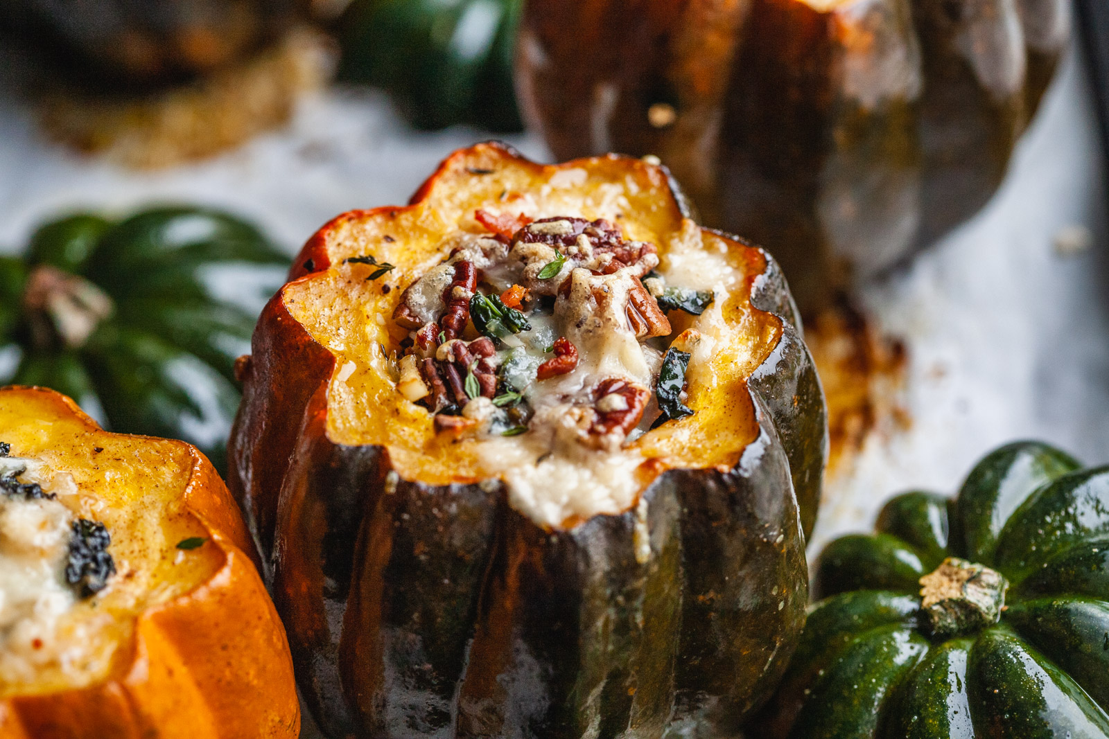 Stuffed Acorn Squash With Bacon And Kale Bread Pudding