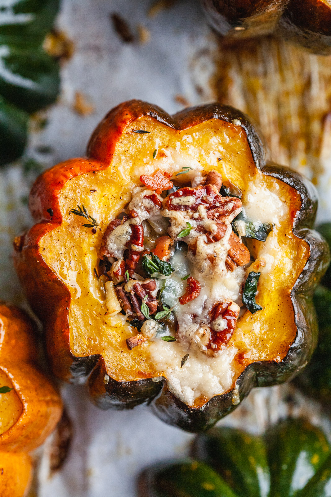 Stuffed Acorn Squash With Bacon And Kale Bread Pudding