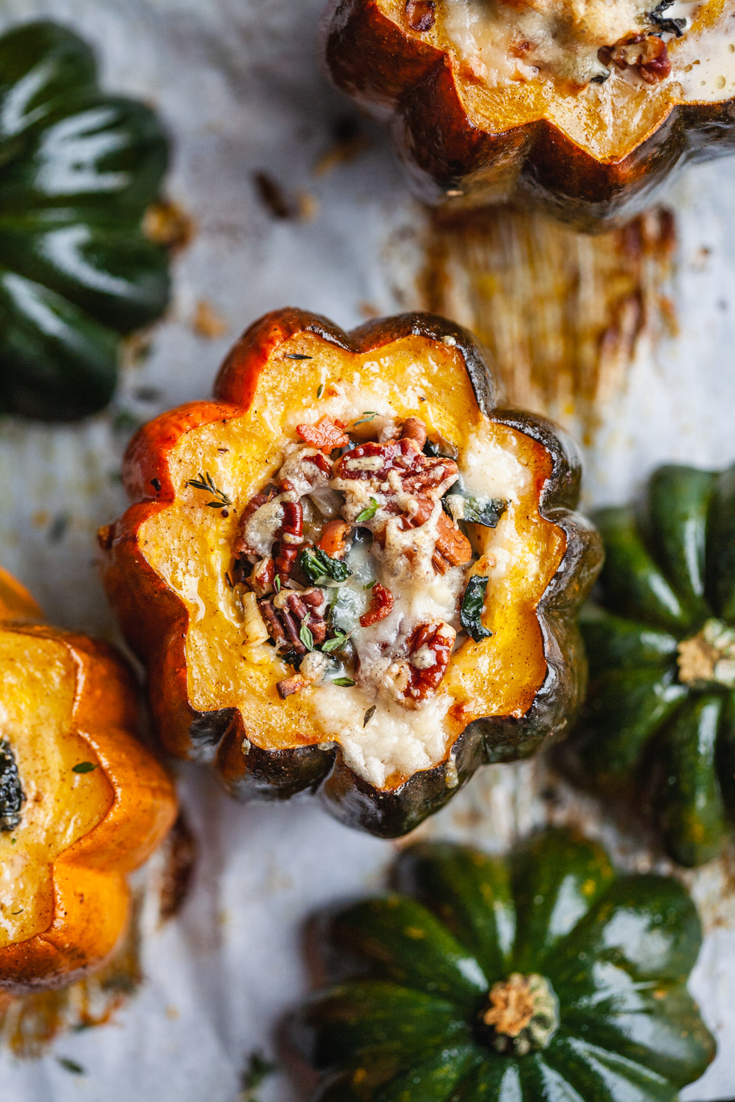 Stuffed Acorn Squash With Bacon And Kale Bread Pudding