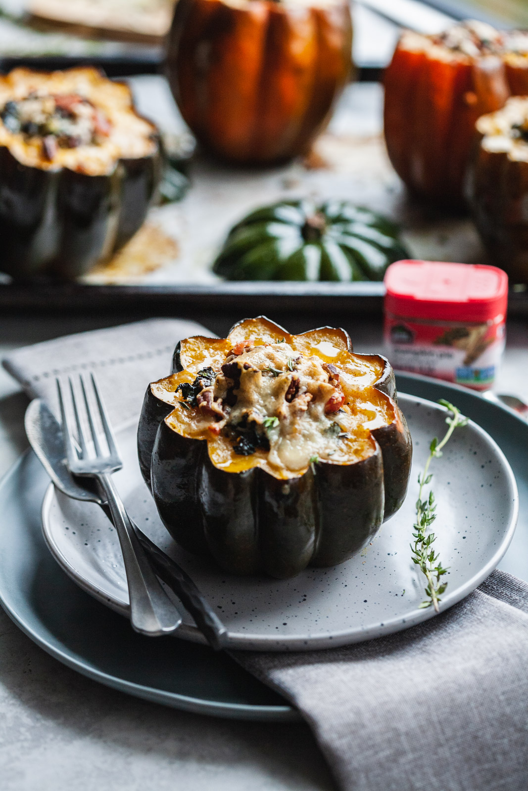 Stuffed Acorn Squash With Bacon And Kale Bread Pudding