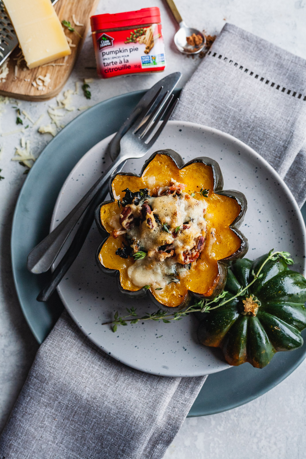 Stuffed Acorn Squash With Bacon And Kale Bread Pudding