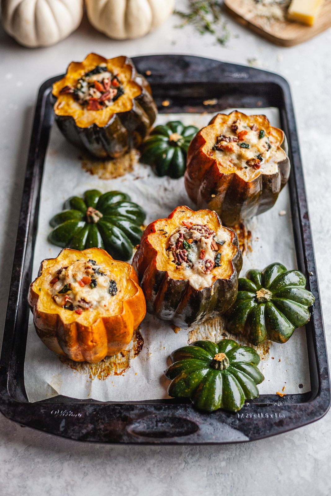 Stuffed Acorn Squash With Bacon And Kale Bread Pudding