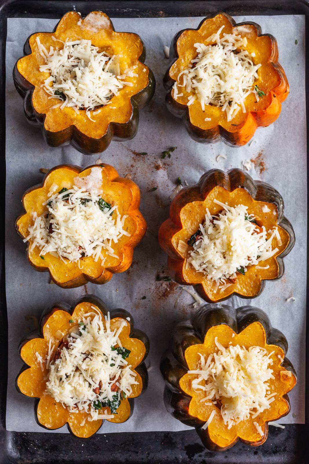 Stuffed Acorn Squash With Bacon And Kale Bread Pudding