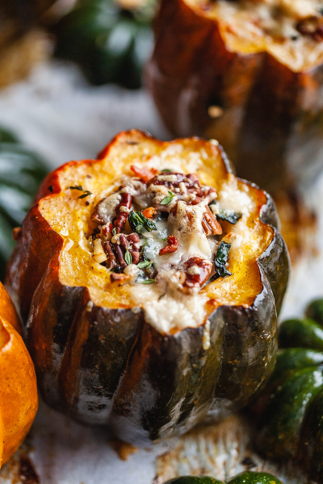 Stuffed Acorn Squash With Bacon And Kale Bread Pudding