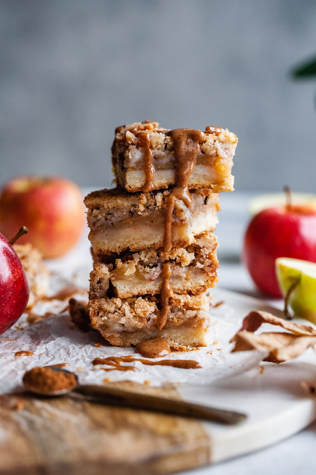 Apple Kuchen Bars With A Spiced Salted Pecan Caramel