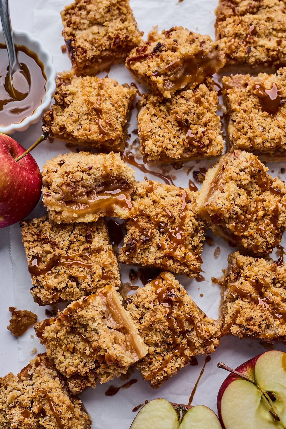 Apple Kuchen Bars With A Spiced Salted Pecan Caramel