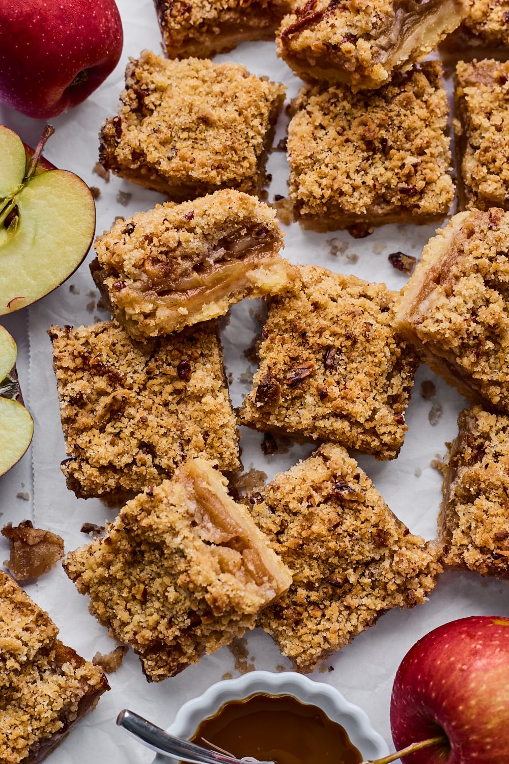 Apple Kuchen Bars With A Spiced Salted Pecan Caramel