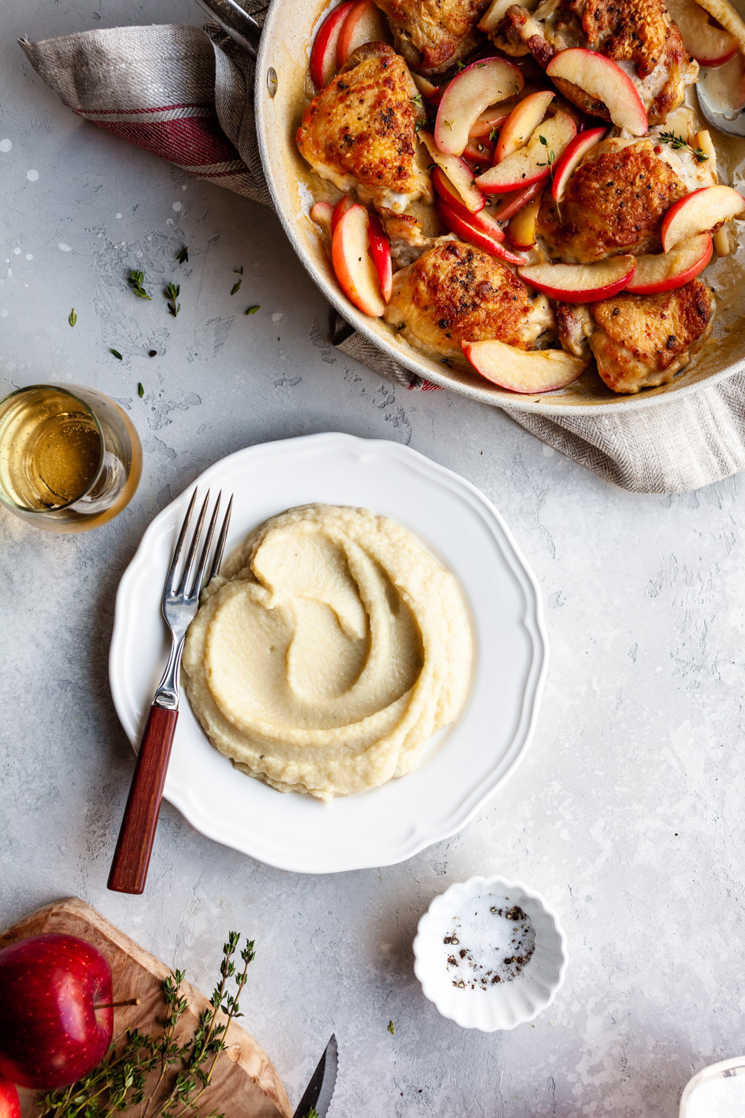 Cider Braised Chicken Thighs With The Creamiest Cauliflower Mash