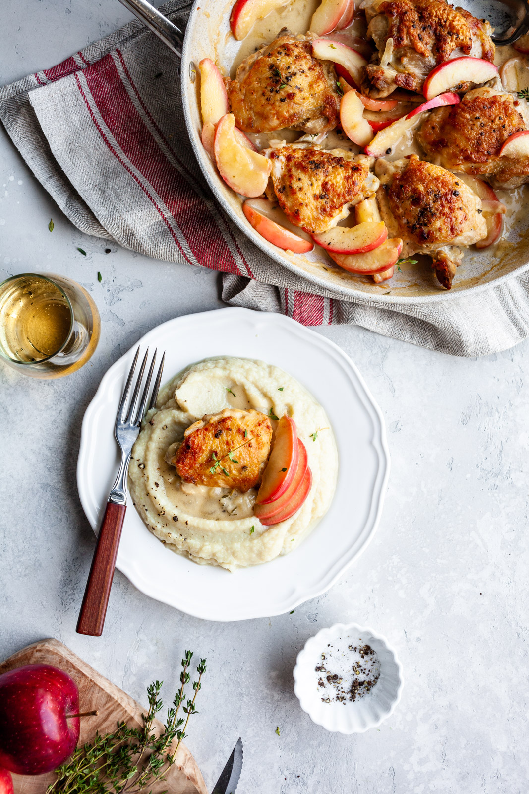 Cider Braised Chicken Thighs With The Creamiest Cauliflower Mash