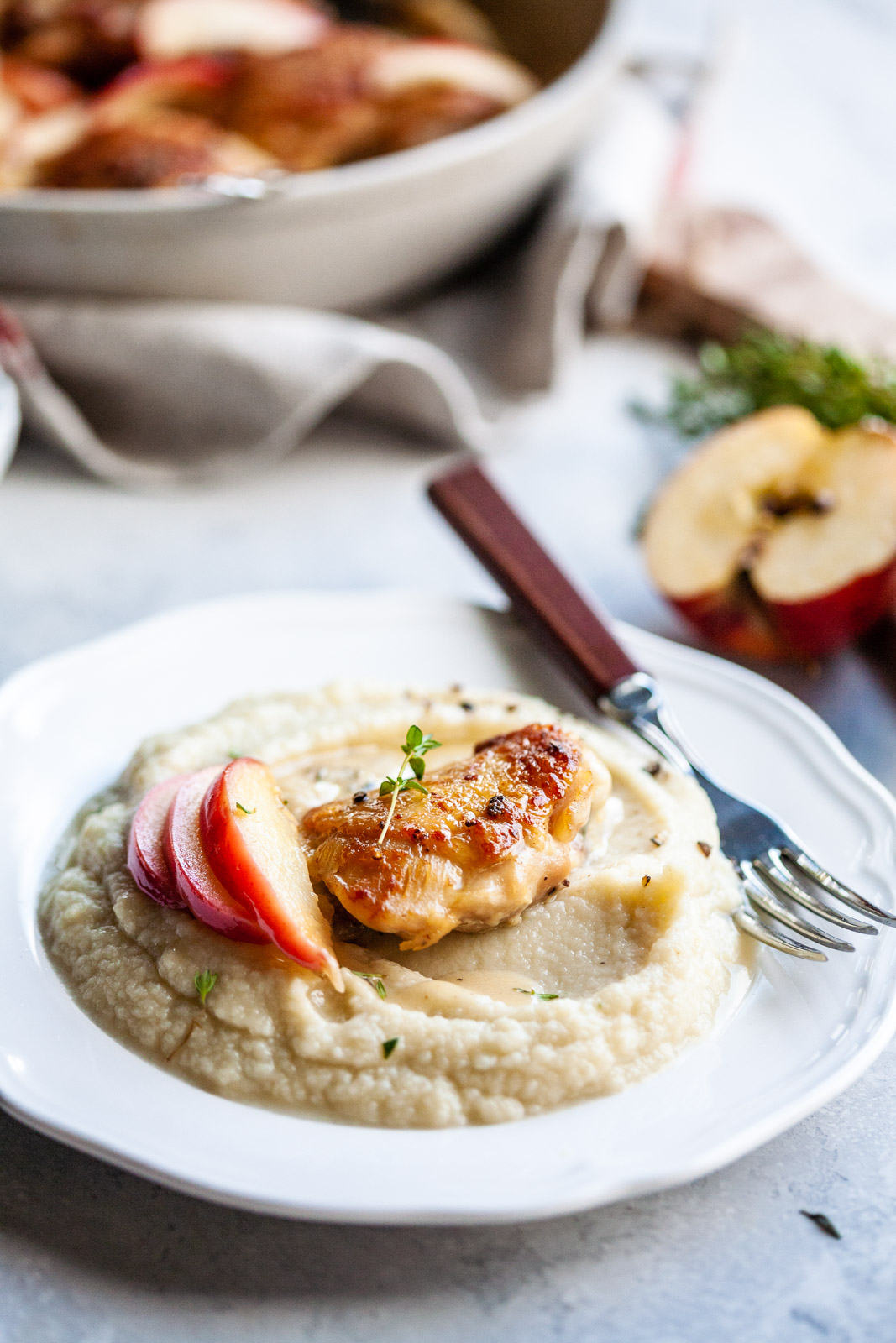 Cider Braised Chicken Thighs With The Creamiest Cauliflower Mash