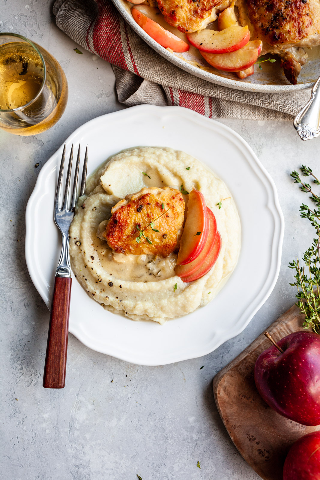 Cider Braised Chicken Thighs With The Creamiest Cauliflower Mash