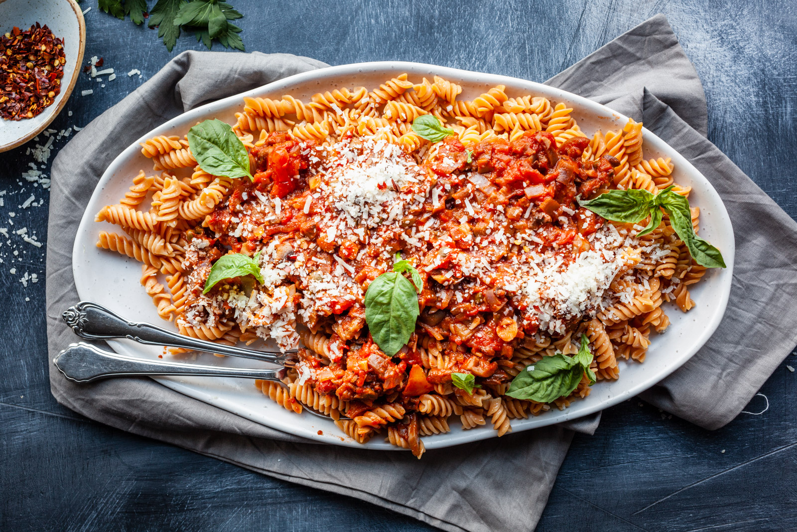 Eggplant And Mushroom Rotini (Pasta Alla Norma)