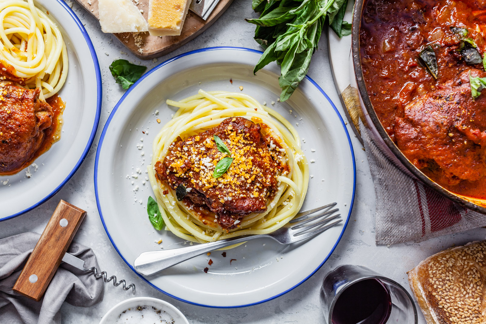 Greek Corfu Chicken and Bucatini (Pastitsada Korfiatiki)