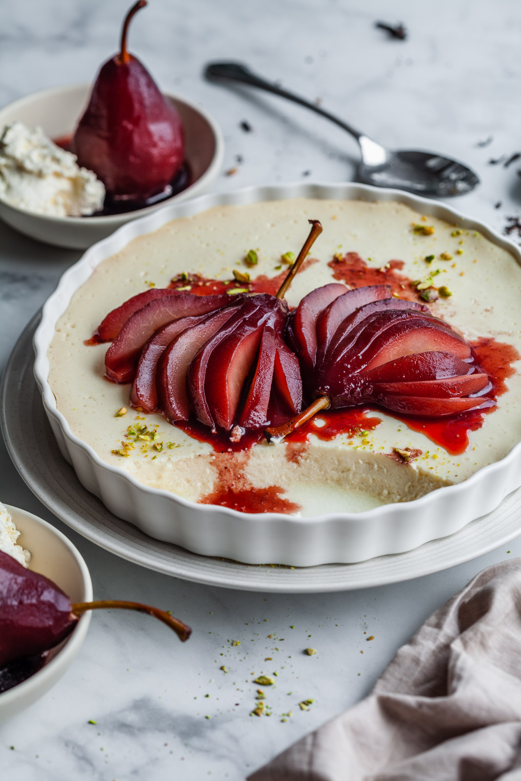 Baked Vanilla Yoghurt With Hibiscus Poached Pears