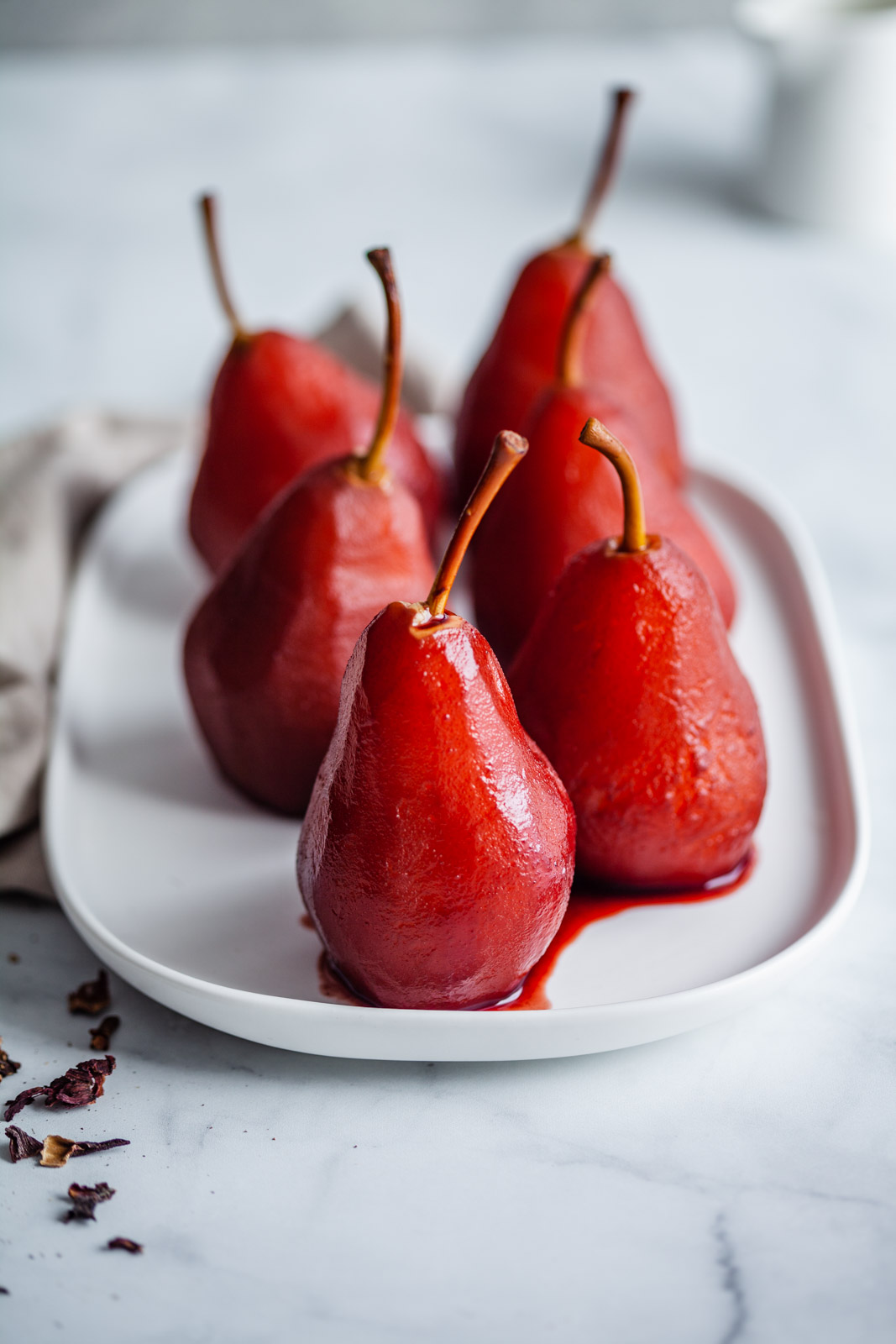 Baked Vanilla Yoghurt With Hibiscus Poached Pears