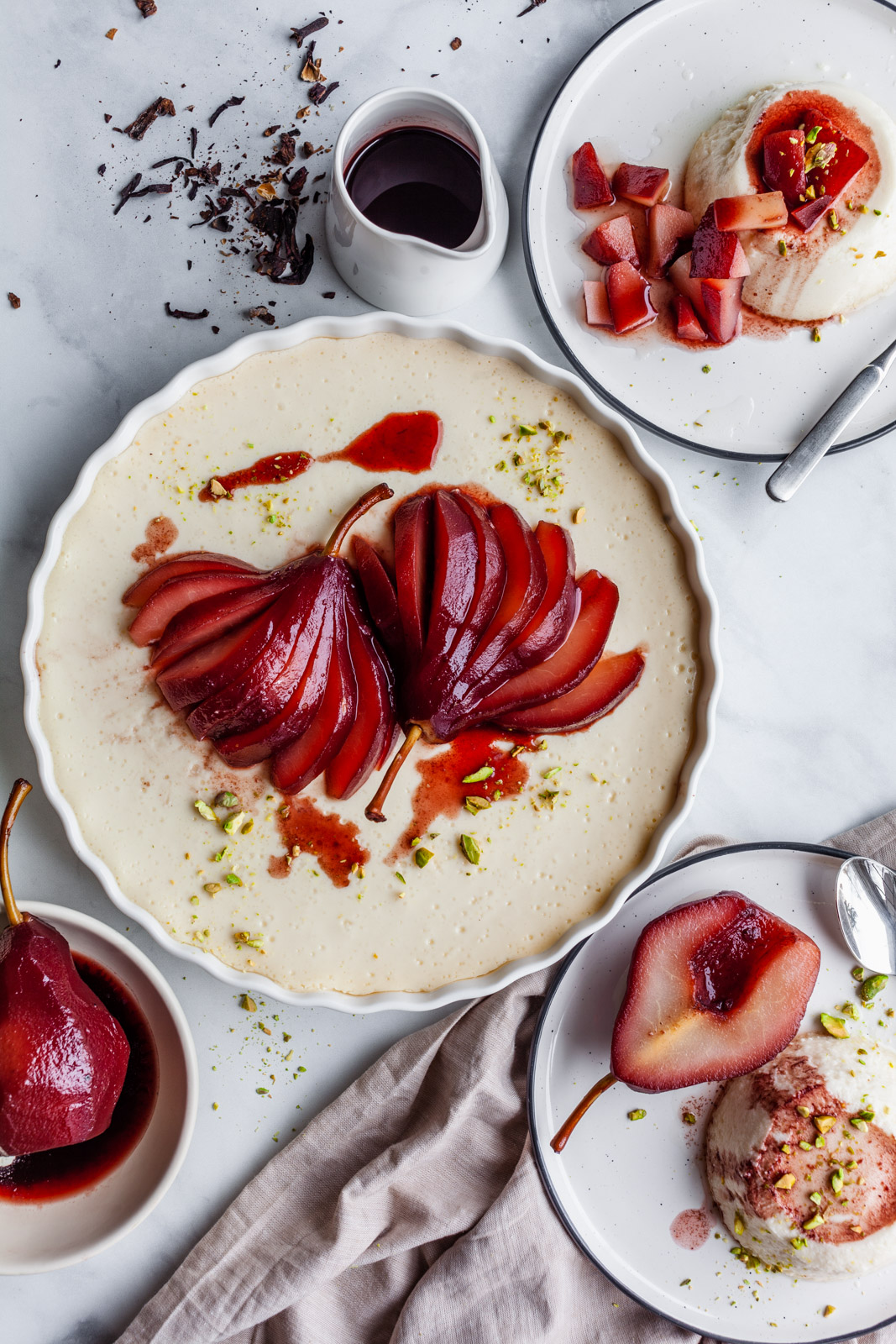 Baked Vanilla Yoghurt With Hibiscus Poached Pears