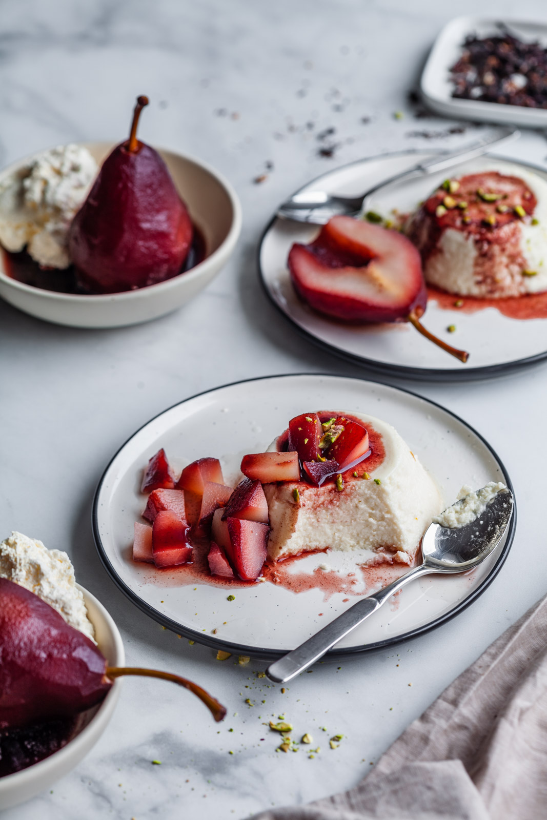 Baked Vanilla Yoghurt With Hibiscus Poached Pears