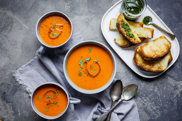 Classic Roasted Tomato And Sweet Pepper Soup With Swedish Poppy Seed Bread