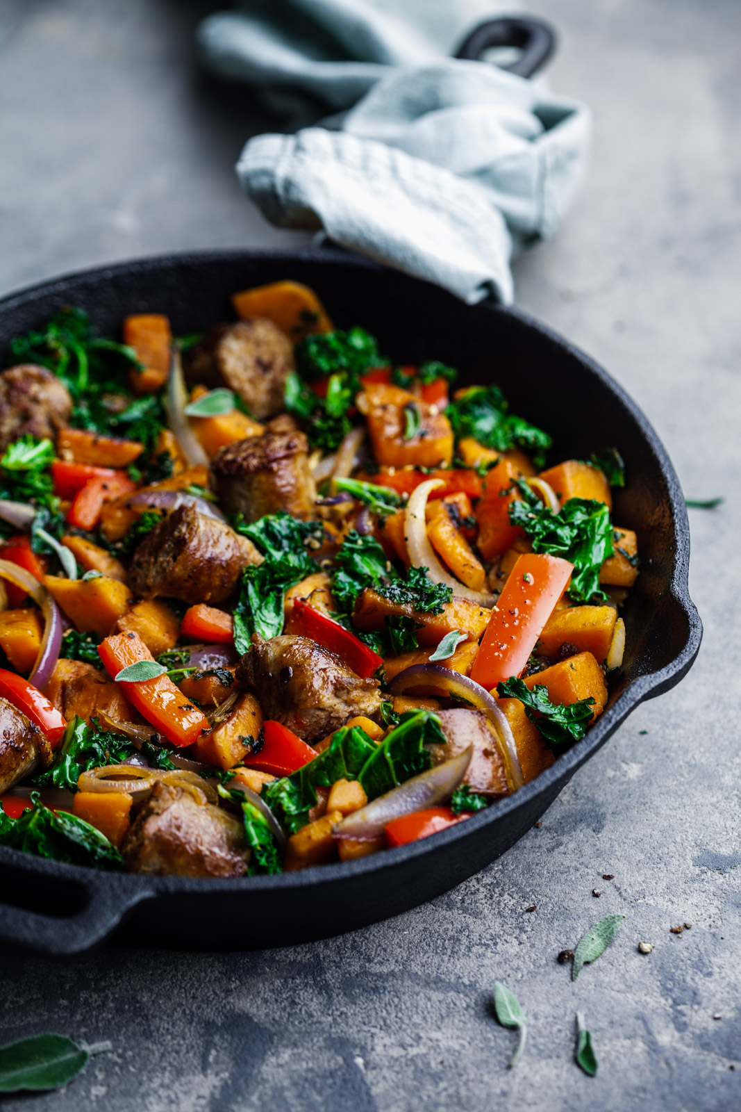 Rosemary Sage Sweet Potato Kale and Sausage Hash