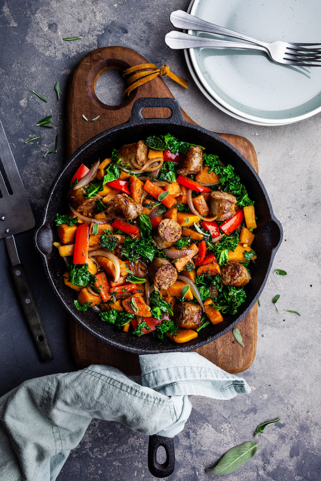 Rosemary Sage Sweet Potato Kale and Sausage Hash