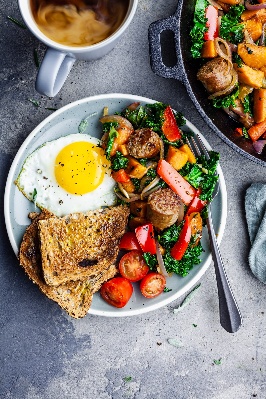 Rosemary Sage Sweet Potato Kale and Sausage Hash