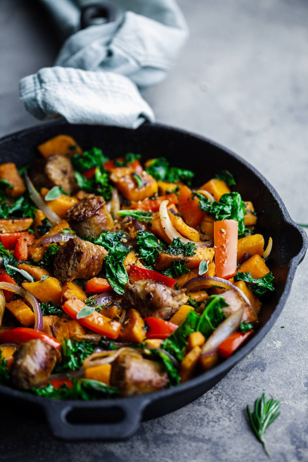 Rosemary Sage Sweet Potato Kale and Sausage Hash