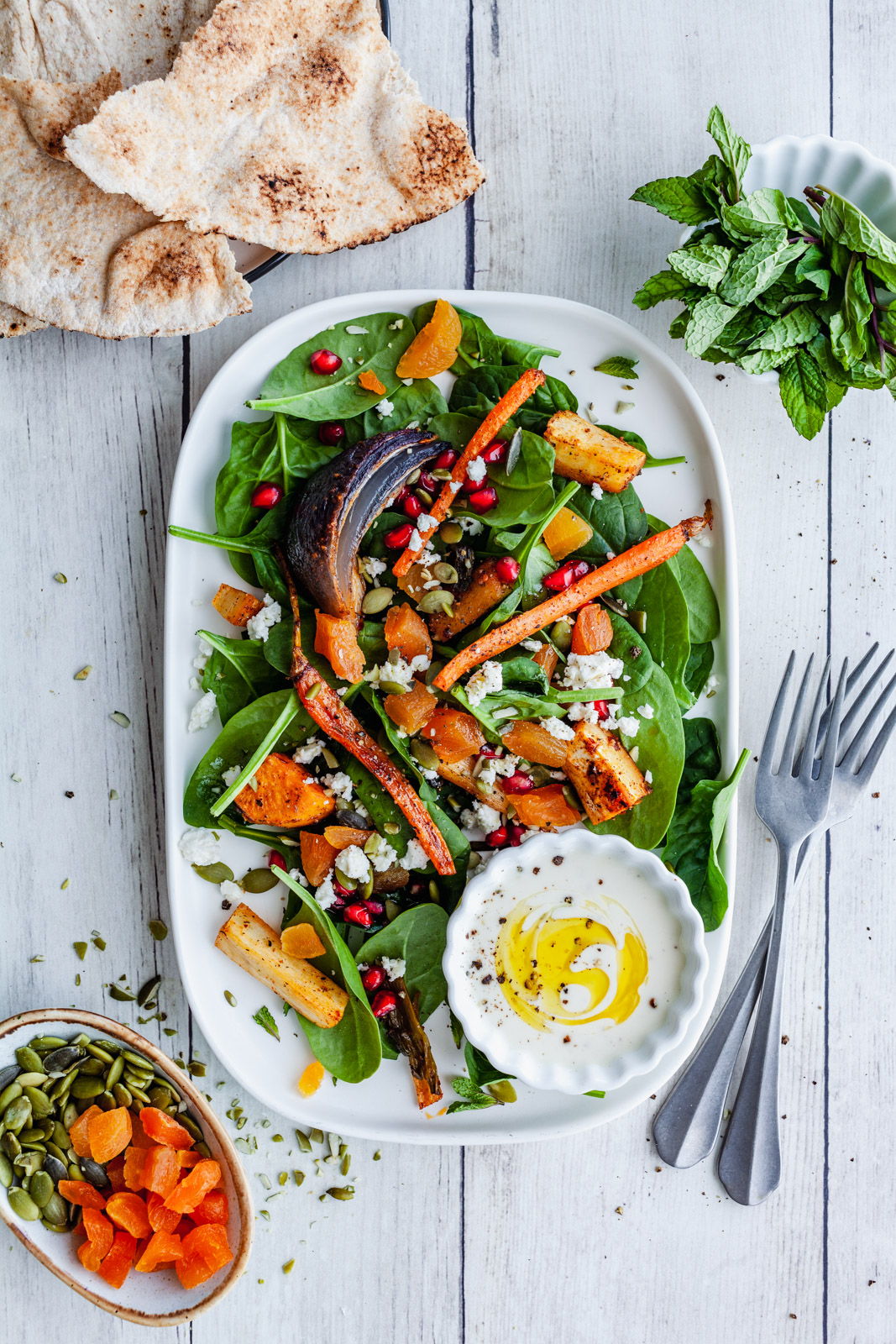 Moroccan Style Roasted Vegetable Salad With a Tahini Dressing
