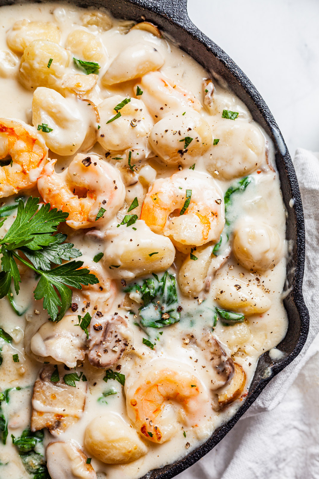 One Pan Creamy Gnocchi With Shrimp and Spinach