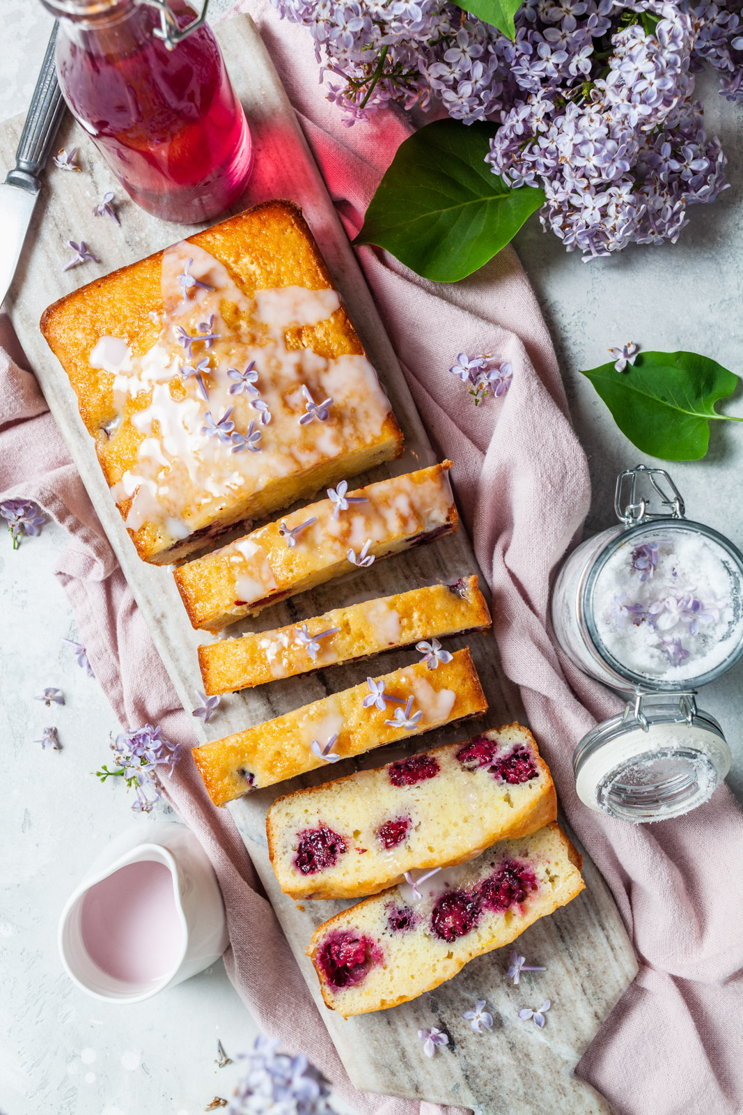 Lilac Lemon Blackberry Pound Cake With a Lilac Glaze