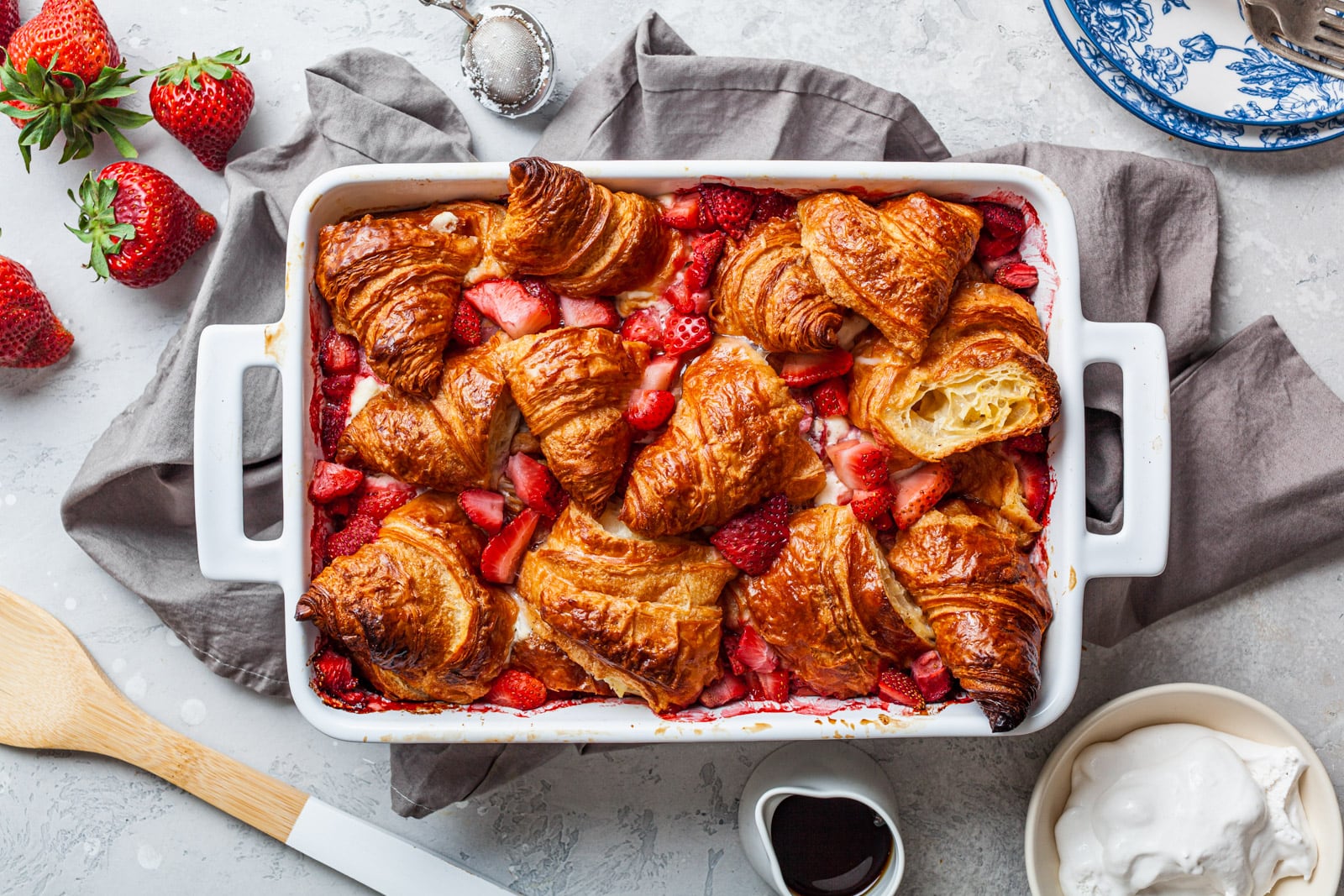 Croissant Baked French Toast With Strawberries and Cream Cheese Olive &...