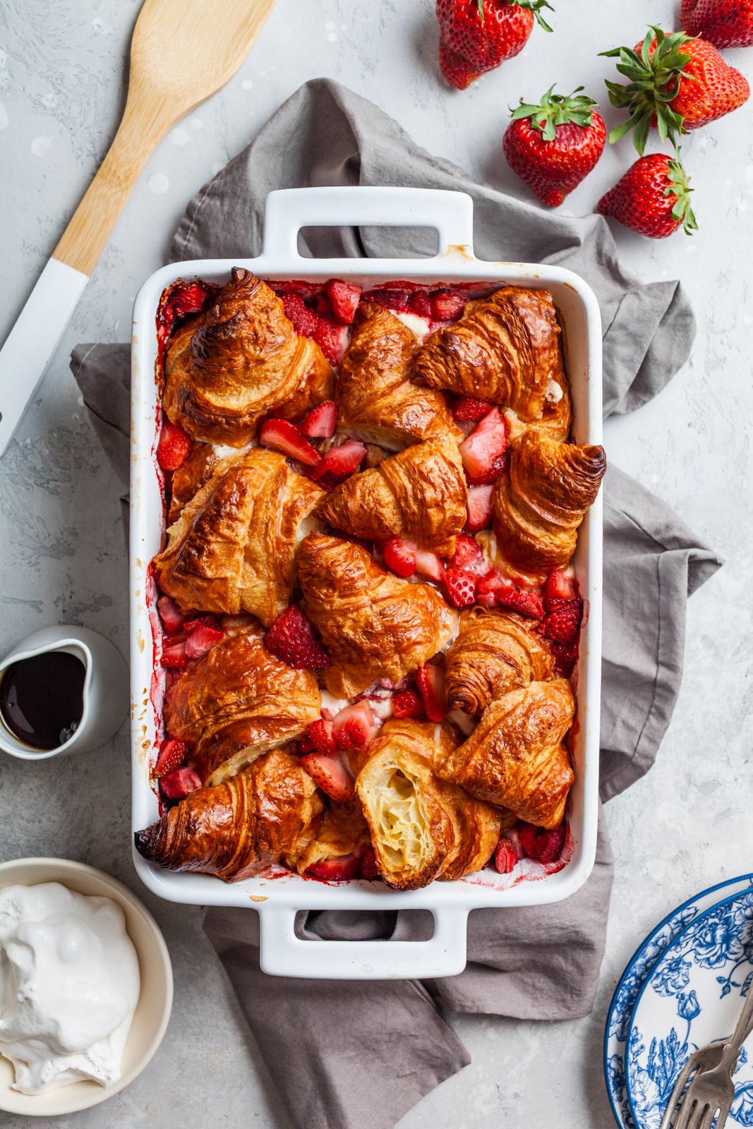 Croissant Baked French Toast With Strawberries and Cream