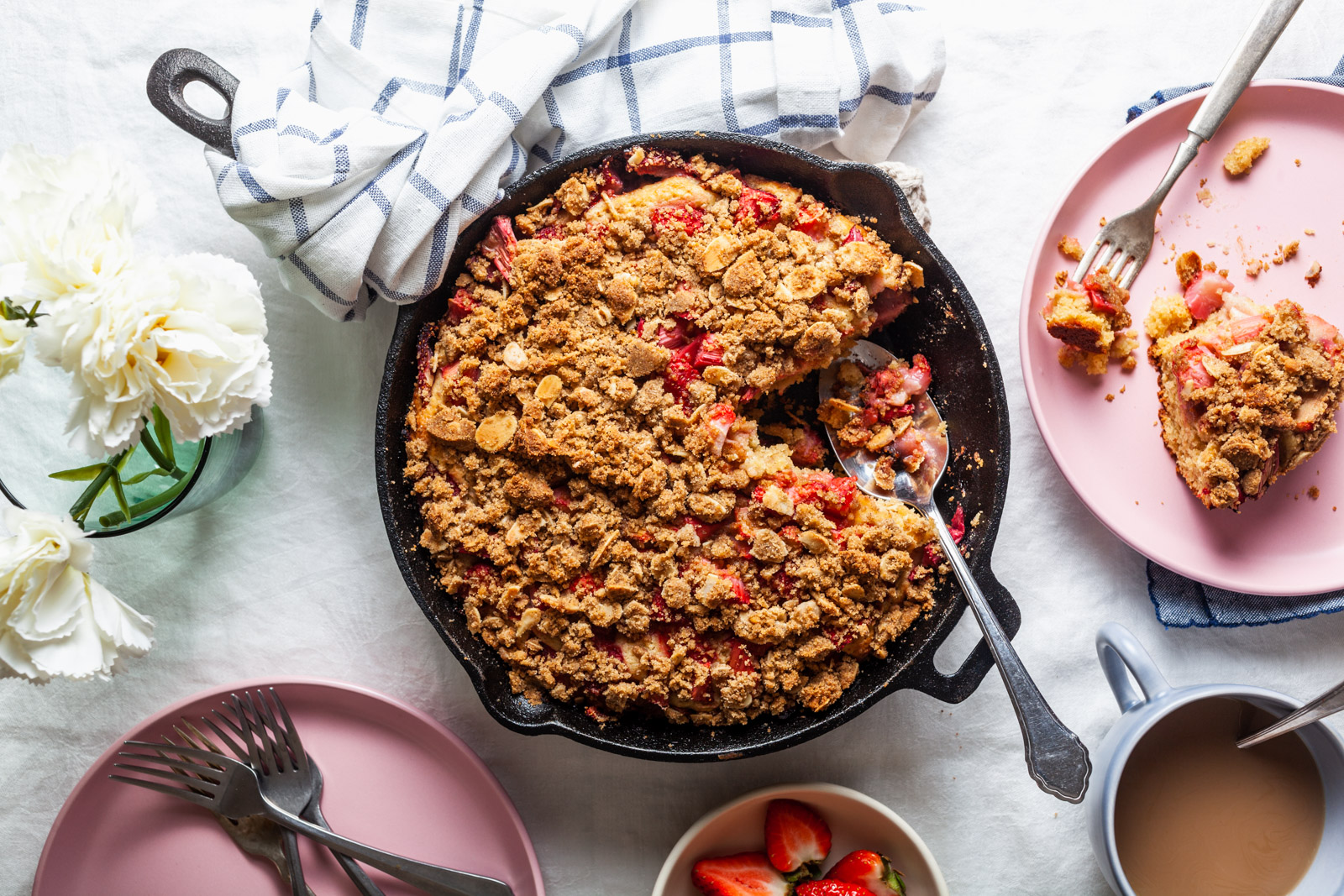 Strawberry Rhubarb Ricotta Skillet Buckle