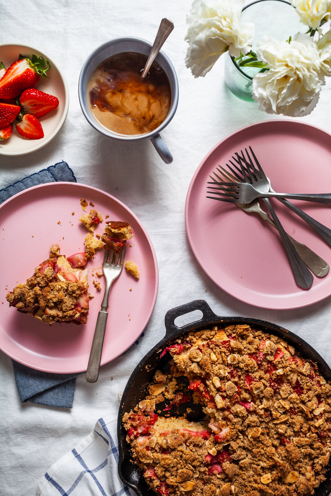 Strawberry Rhubarb Ricotta Skillet Buckle