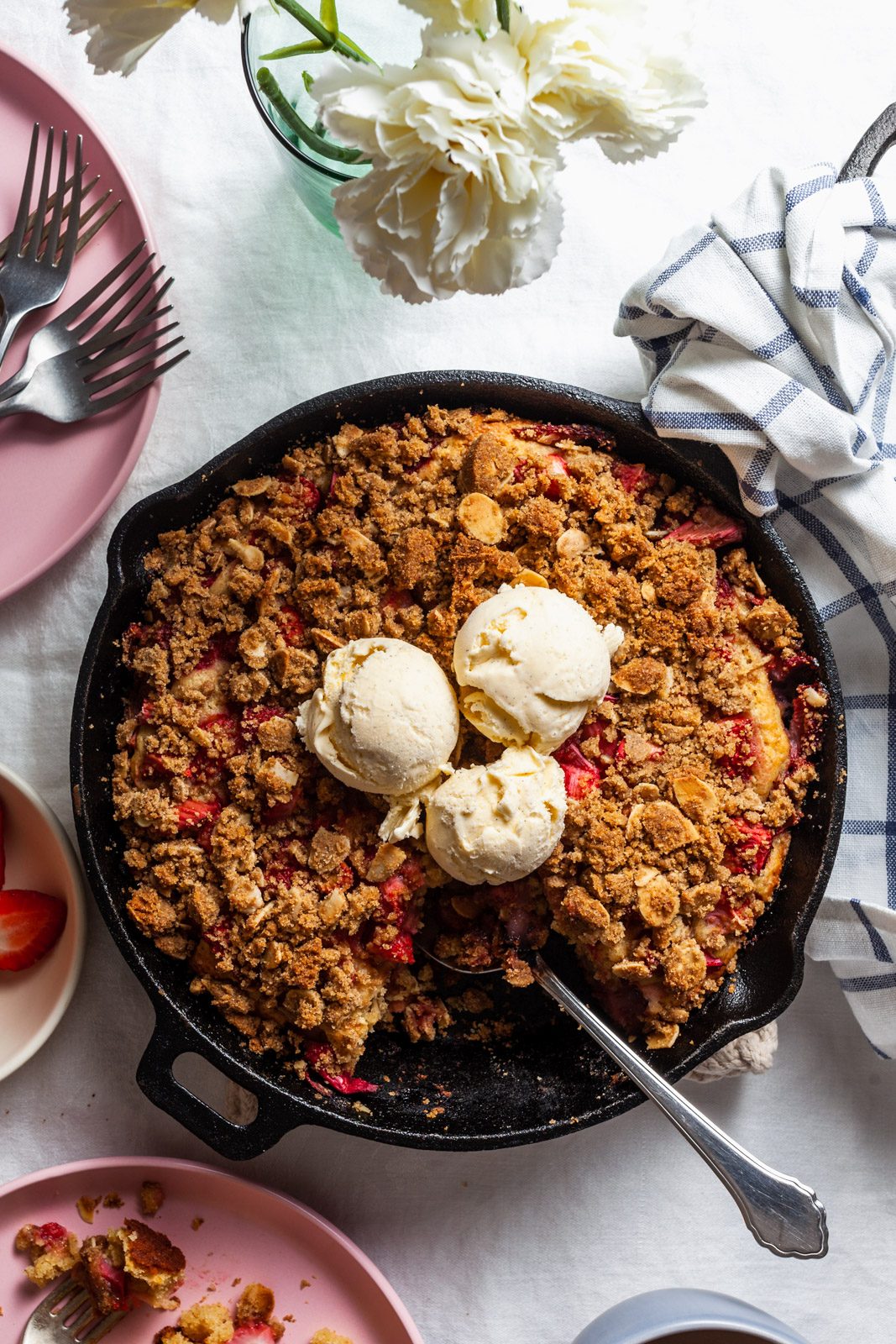 Strawberry Rhubarb Ricotta Skillet Buckle