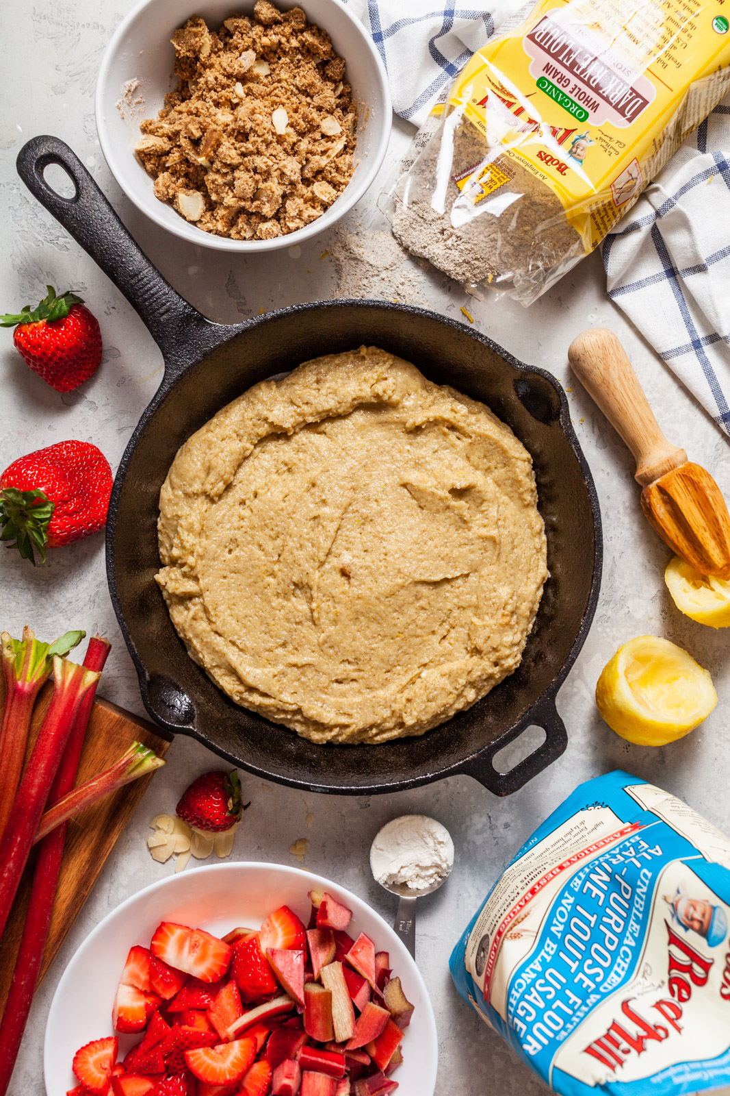 Strawberry Rhubarb Ricotta Skillet Buckle