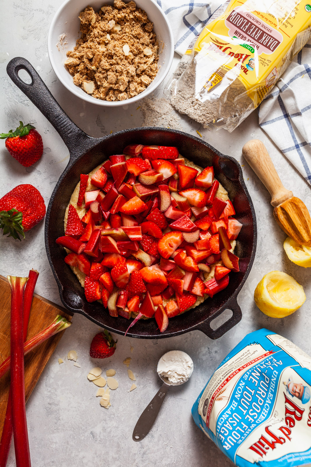 Strawberry Rhubarb Ricotta Skillet Buckle