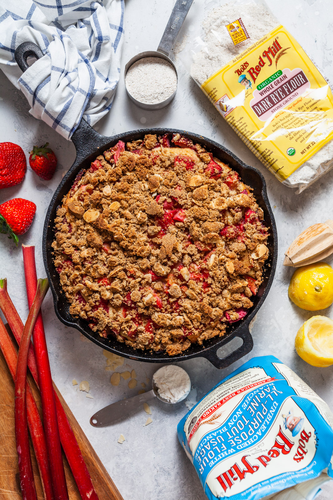 Strawberry Rhubarb Ricotta Skillet Buckle