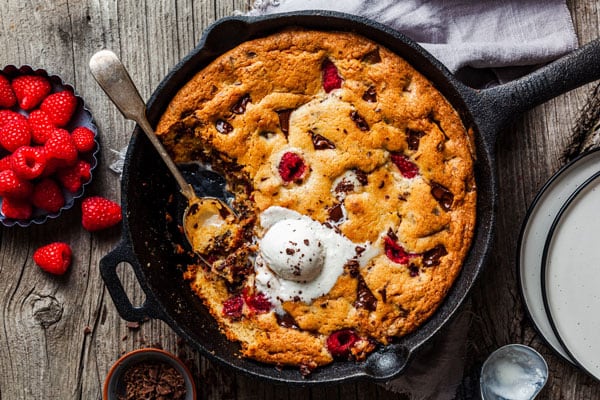 Chocolate Chip Raspberry Skillet Cookie