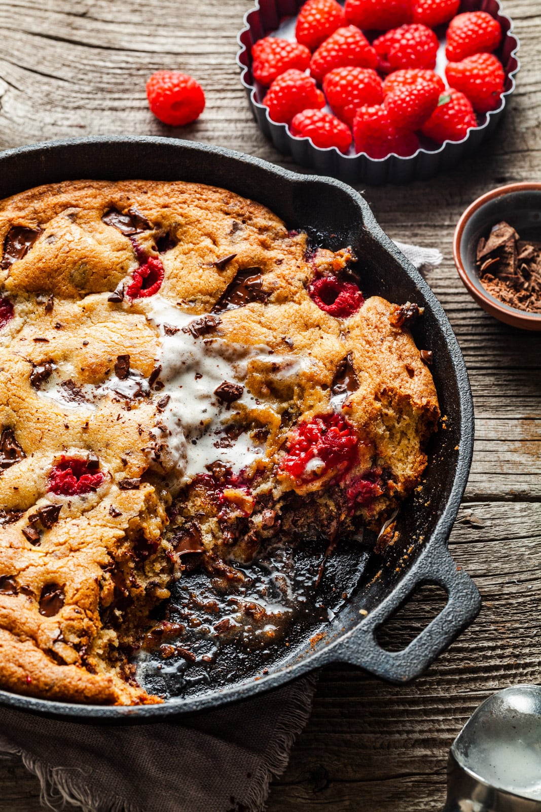 Chocolate Chip Raspberry Skillet Cookie