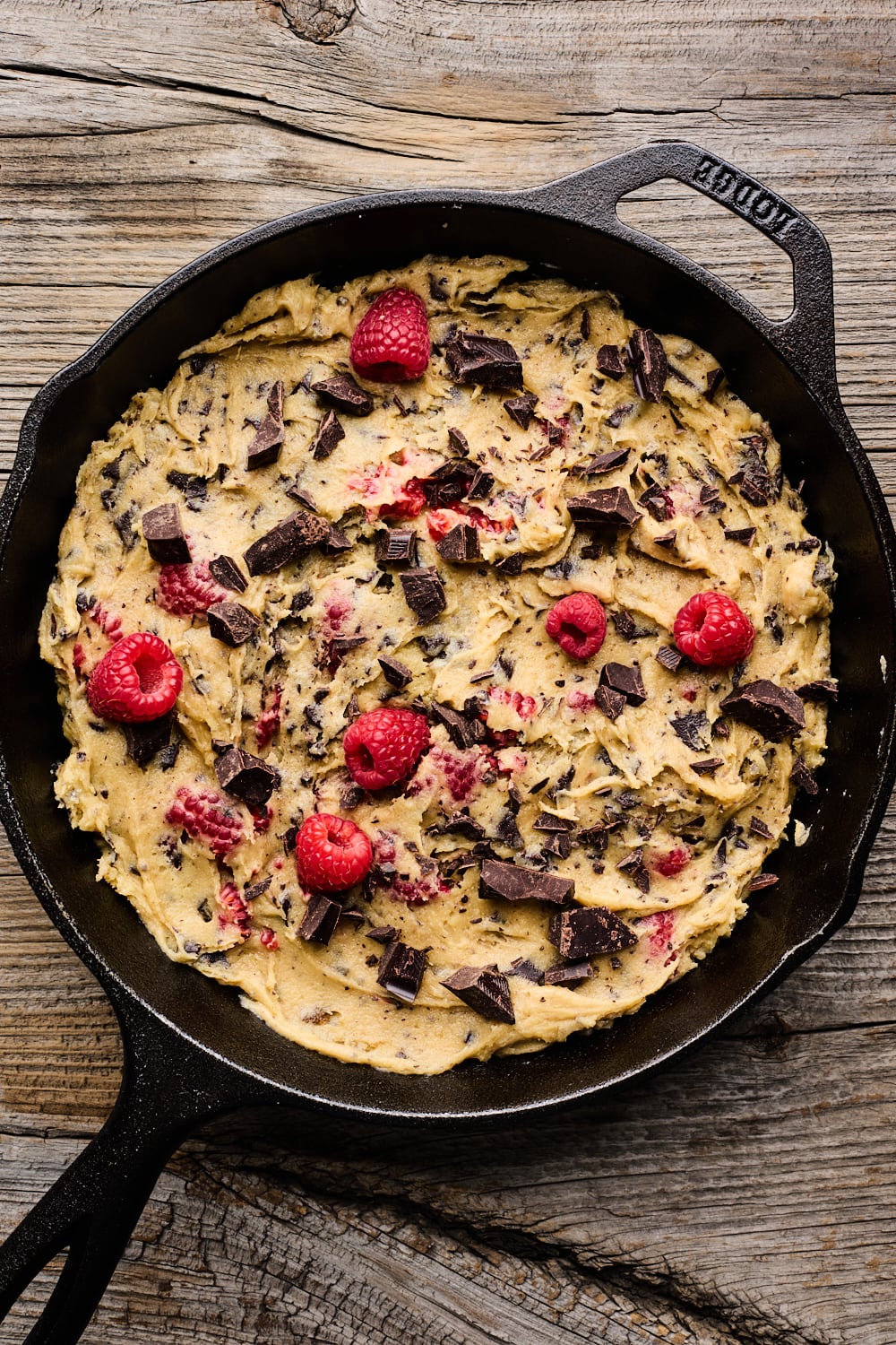 Chocolate Chip Raspberry Skillet Cookie