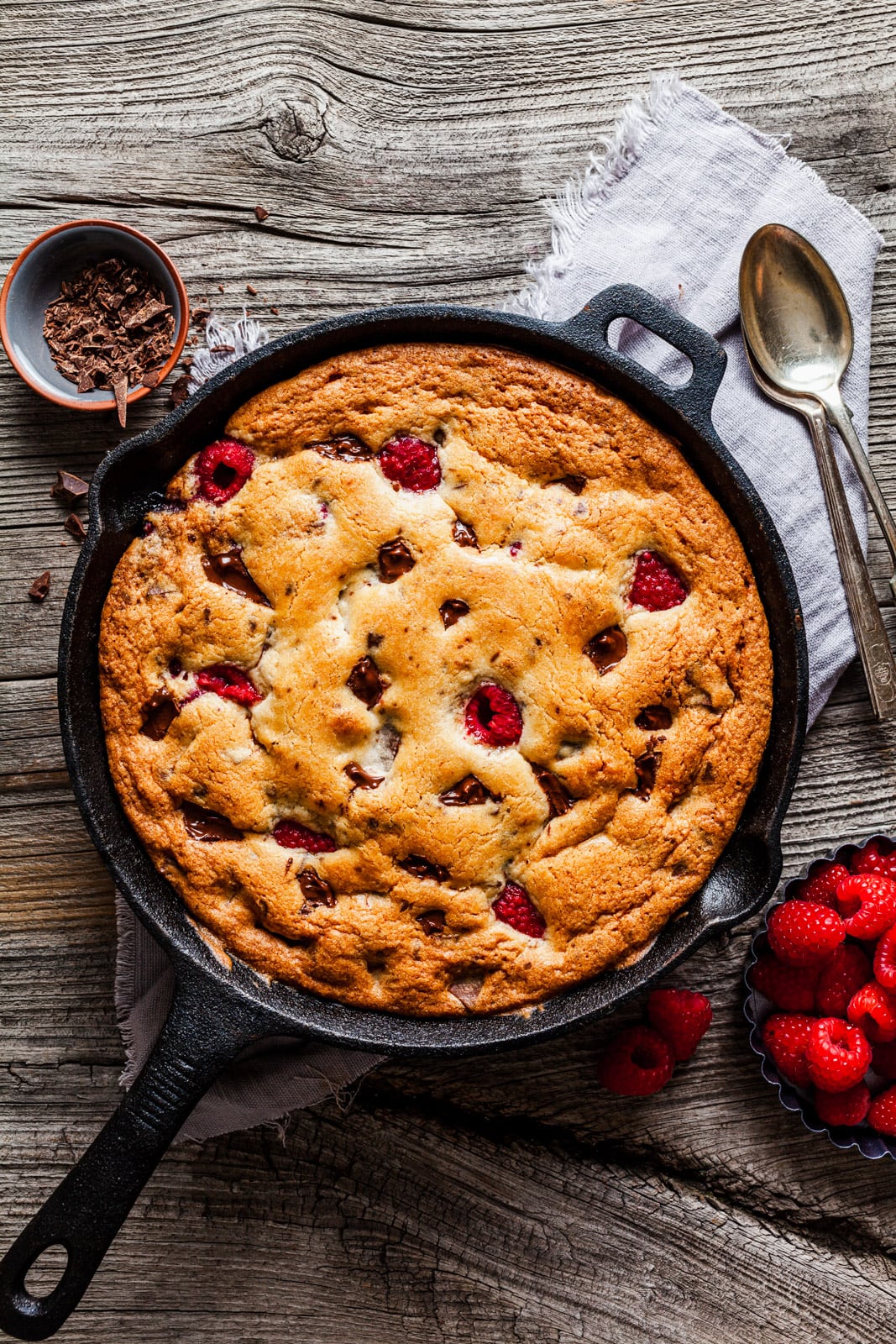 Chocolate Chip Raspberry Skillet Cookie