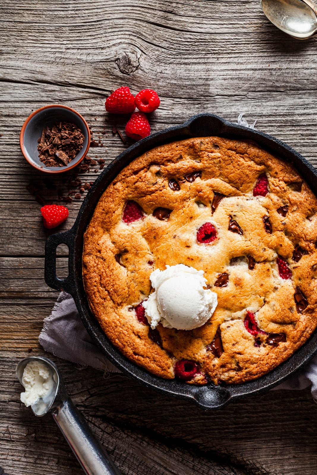 Chocolate Chip Raspberry Skillet Cookie