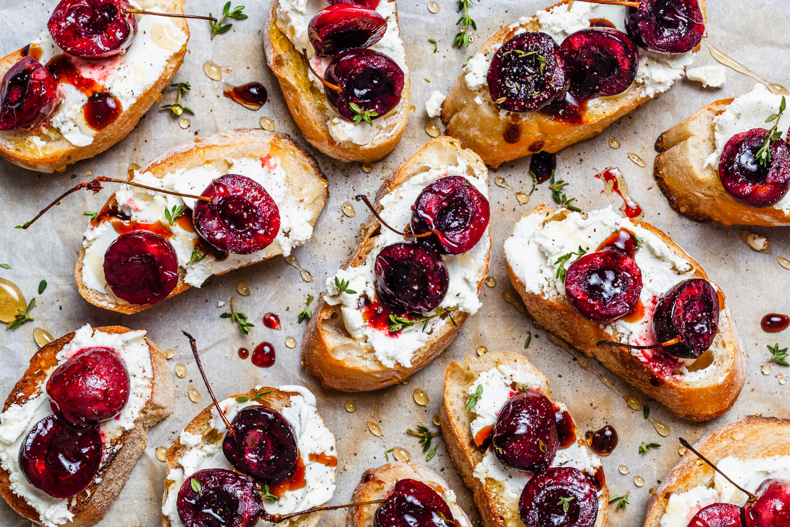 Balsamic Roasted Cherry and Goat Cheese Crostini