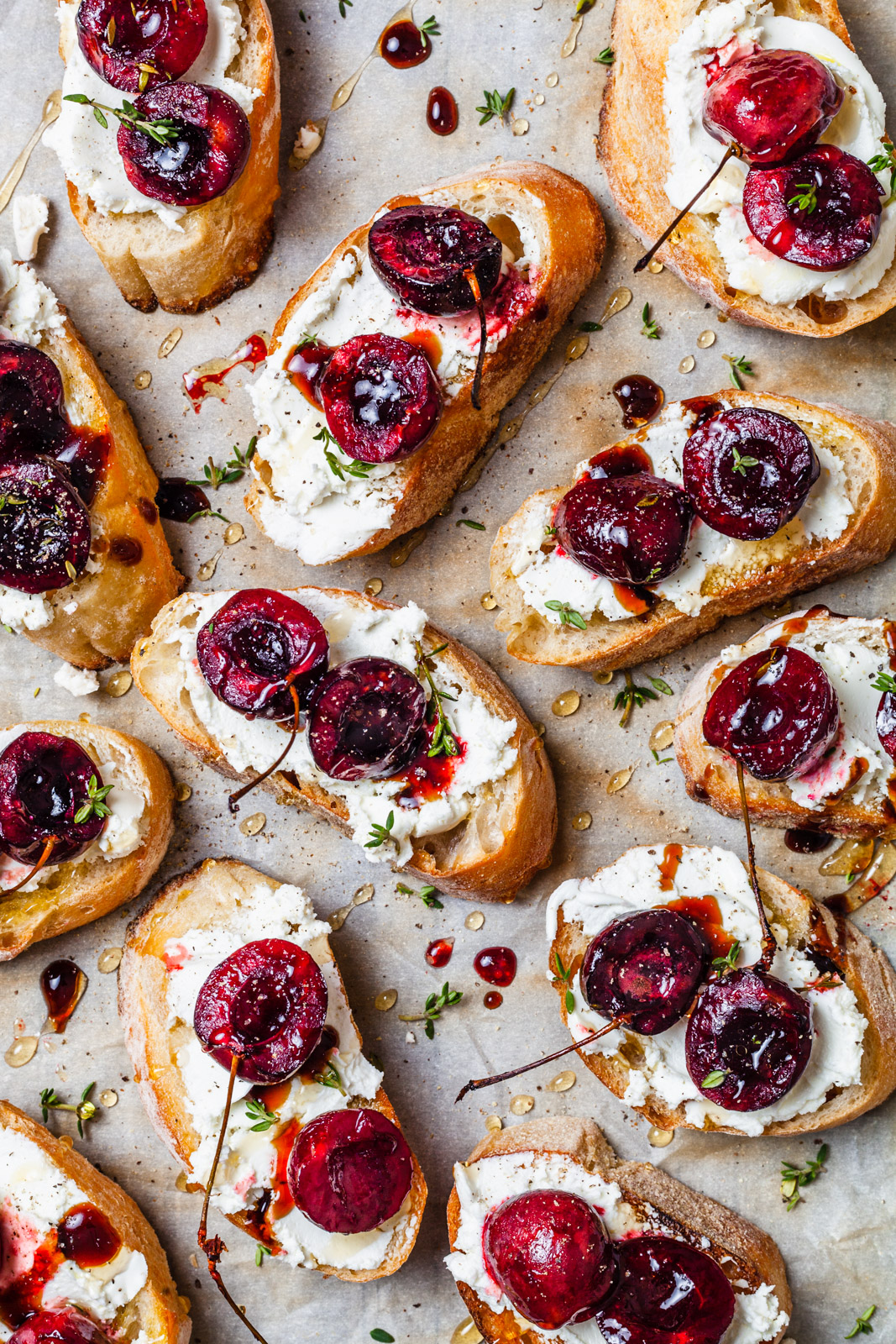 Balsamic Roasted Cherry and Goat Cheese Crostini