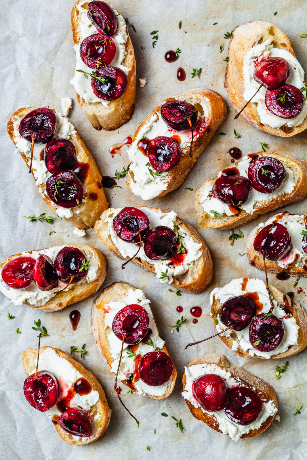 Balsamic Roasted Cherry and Goat Cheese Crostini