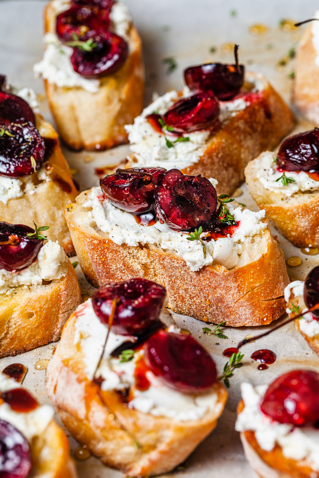 Balsamic Roasted Cherry and Goat Cheese Crostini