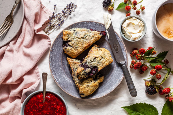 Blackberry Lemon Scones With a Lavender Glaze