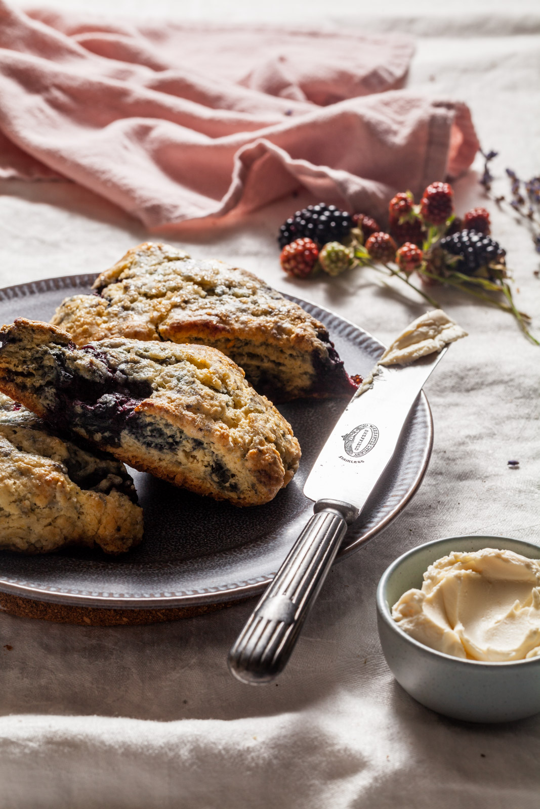 Lemon Scones With a Lavender Glaze