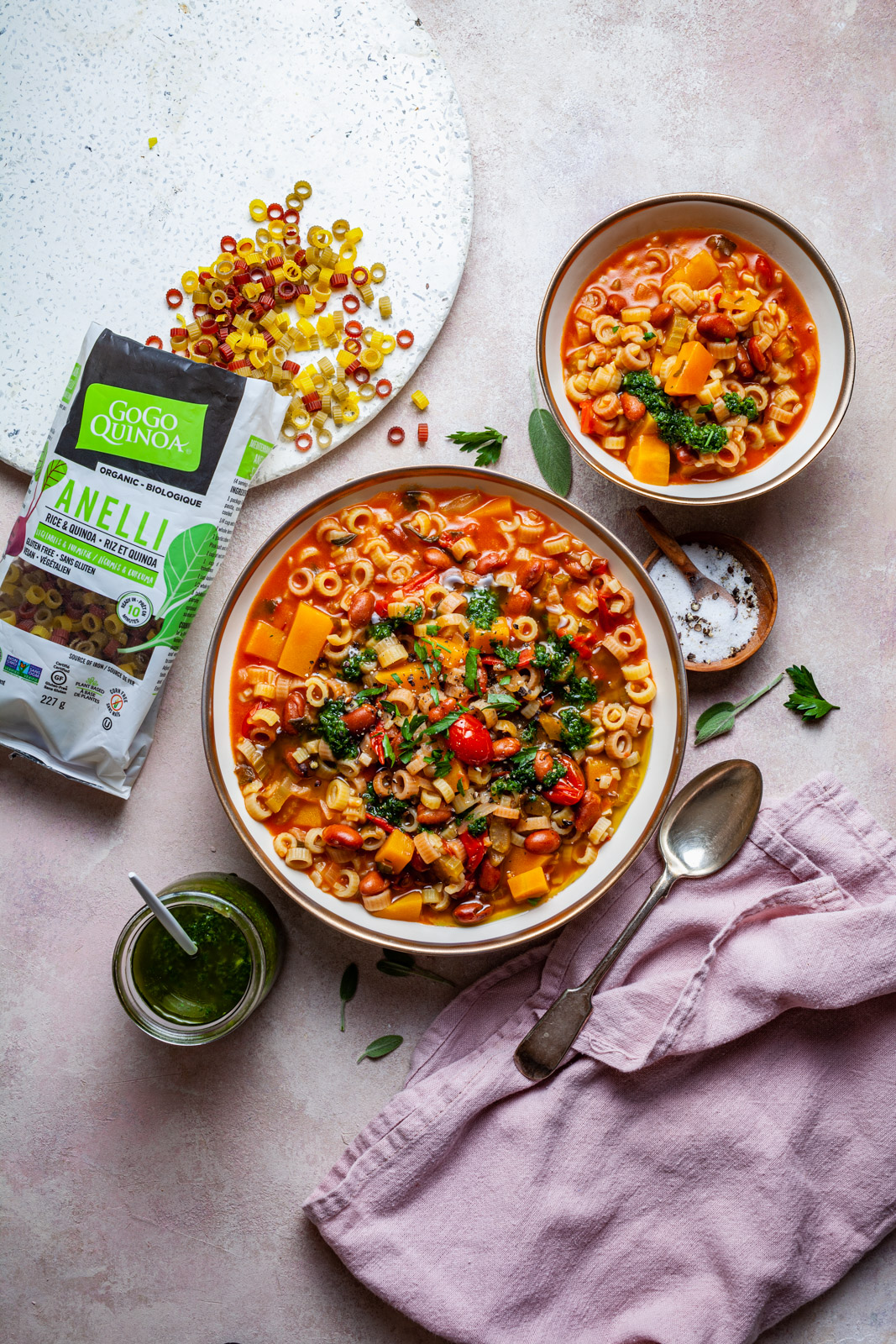 Borlotti Bean and Pasta Stew With Butternut Squash and Sage Pesto