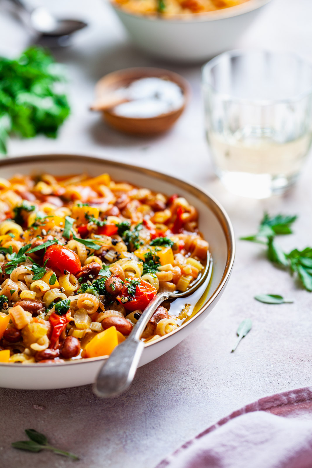 Borlotti Bean and Pasta Stew With Butternut Squash and Sage Pesto